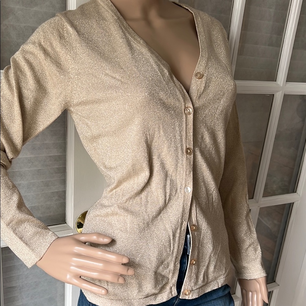 Elegant vintage cream gold metallic Button-Up Women's cardigan